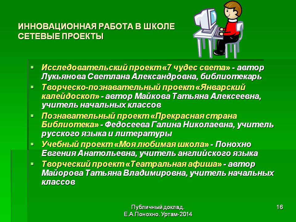 Отчет по инновационному проекту в школе